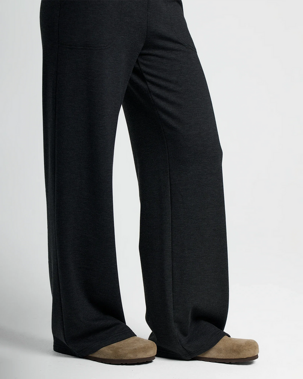 Women's Bamboo Lightweight Fleece Wide Leg Pant - Heather Black