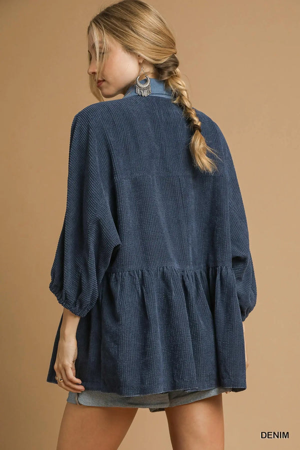 Denim Corduroy Contrast Button Down Jacket