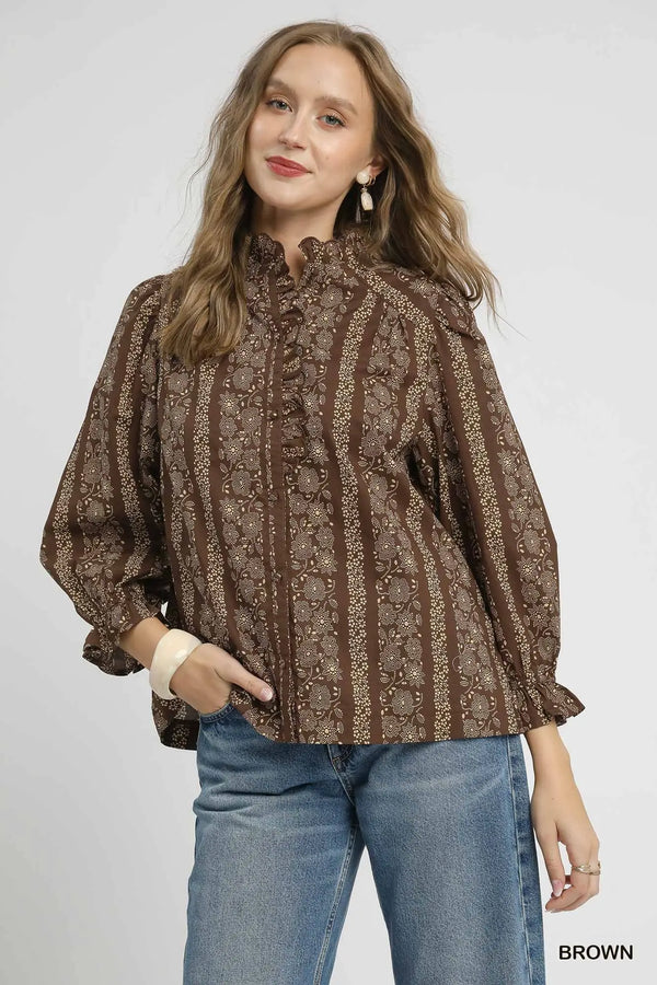Brown Abstract Print Top