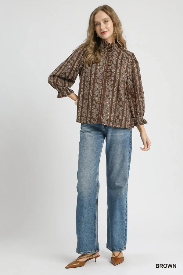 Brown Abstract Print Top