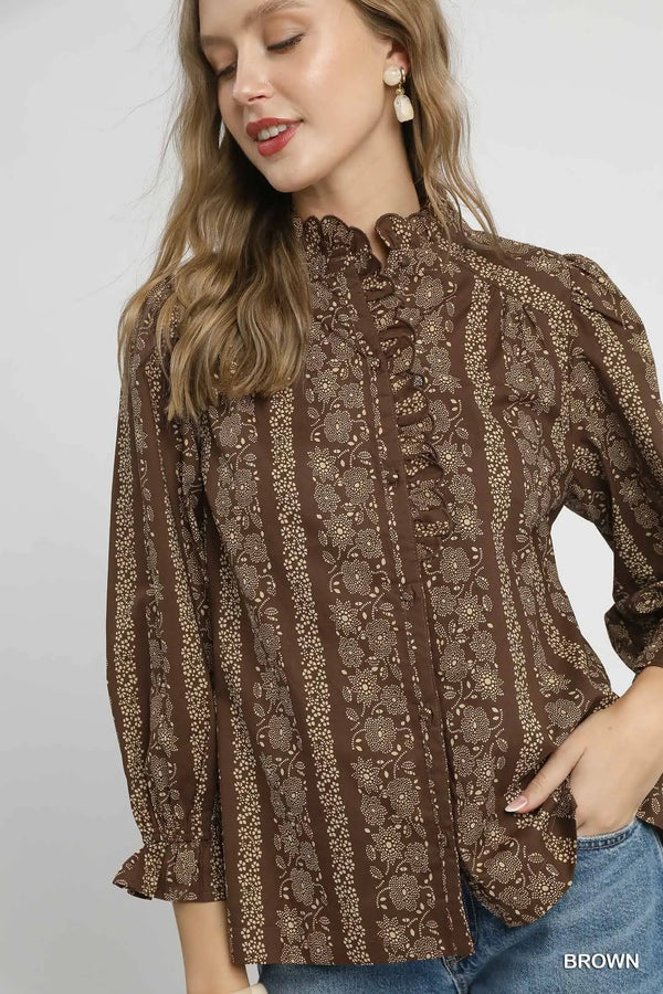 Brown Abstract Print Top