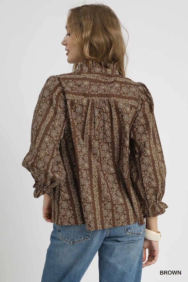 Brown Abstract Print Top