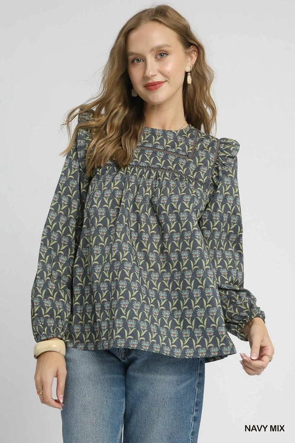 Navy Mix Floral Print Blouse