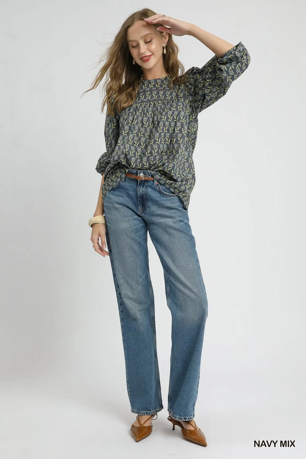 Navy Mix Floral Print Blouse