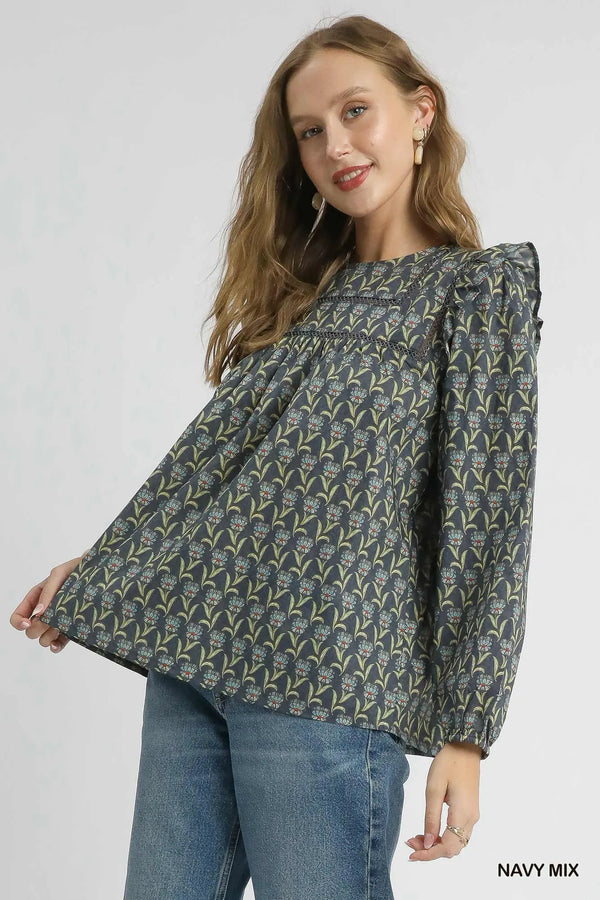 Navy Mix Floral Print Blouse