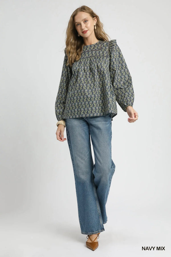 Navy Mix Floral Print Blouse