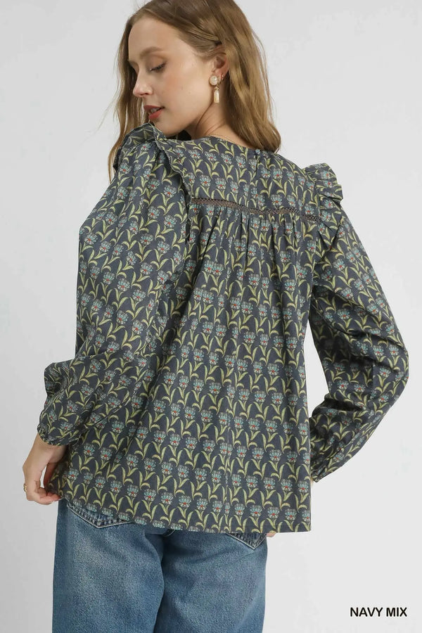 Navy Mix Floral Print Blouse