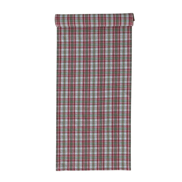 Woven Cotton Table Runner with Plaid Pattern