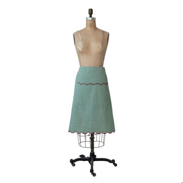 Woven Cotton Scalloped Half Apron