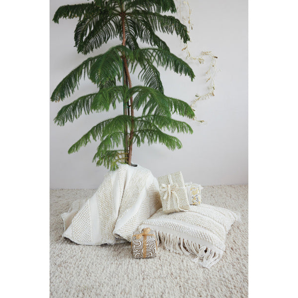 Round Woven Cotton & Fabric Blend Striped Tree Skirt with Embroidery & Ties