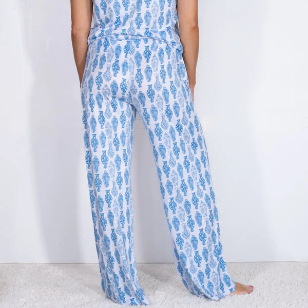Claire Sleep Pants White/Palace Blue