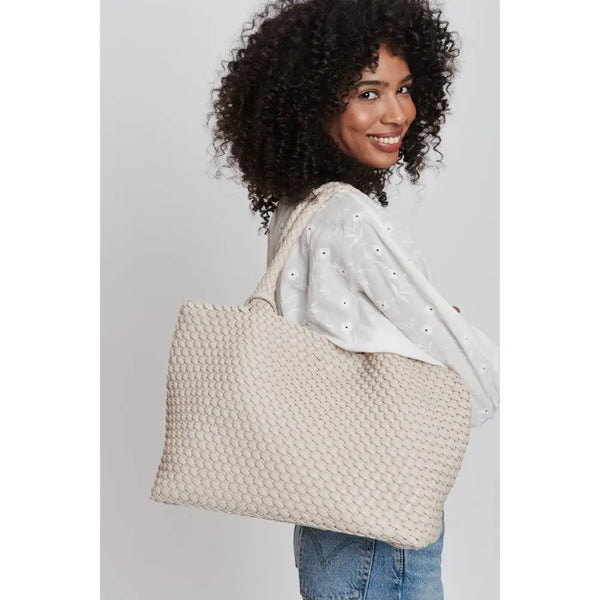 Solana Woven Vegan Leather Tote: Ivory