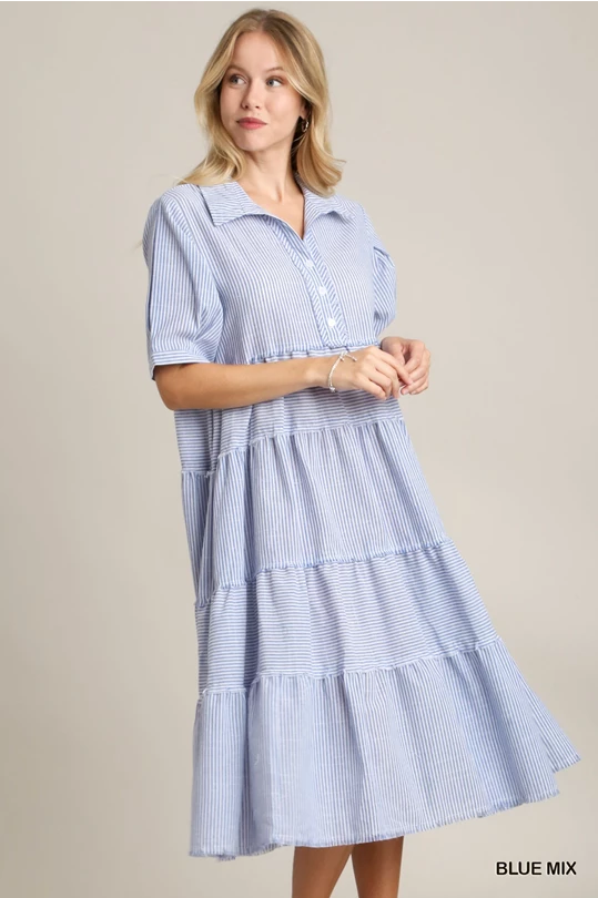 Blue Tiered A-line Maxi Dress