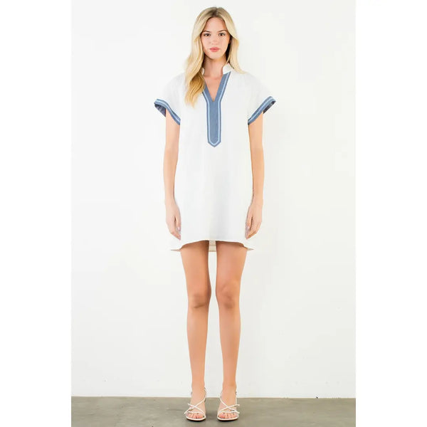 White Short Sleeve Textured Dress