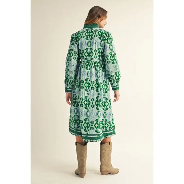 Green Geo Floral Midi Dress