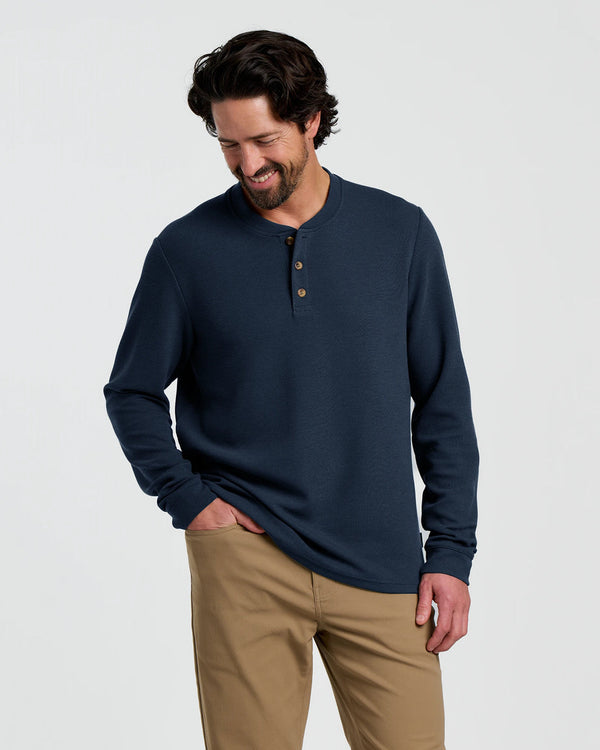 Men's Waffle Long Sleeve Henley: Deep Navy