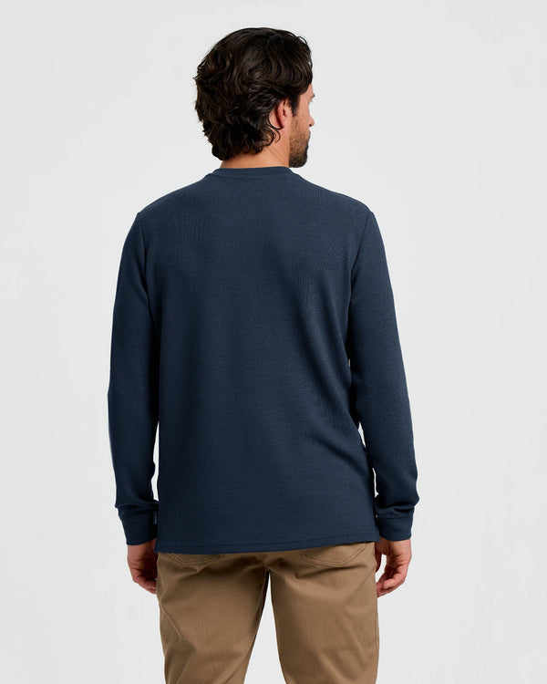 Men's Waffle Long Sleeve Henley: Deep Navy
