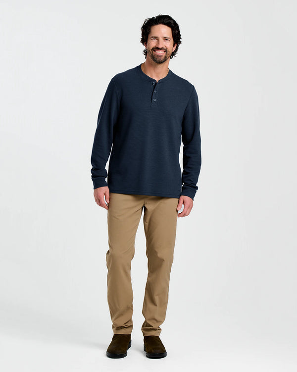 Men's Waffle Long Sleeve Henley: Deep Navy