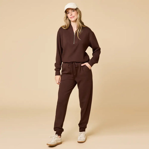 Espresso Athleisure Dreamtech 1/4 Zip Jogger Set For Women