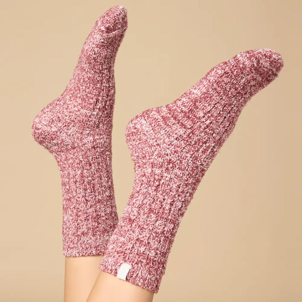 Heather Cherry Cola Cozy Marshmallow Crew Socks with Grippers For Women