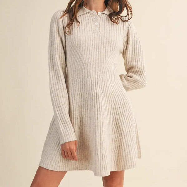 Oat Milk Ribbed Sweater Flared Mini Dress