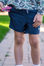 Youth Athletic Short - Heather Navy - American Flag Liner