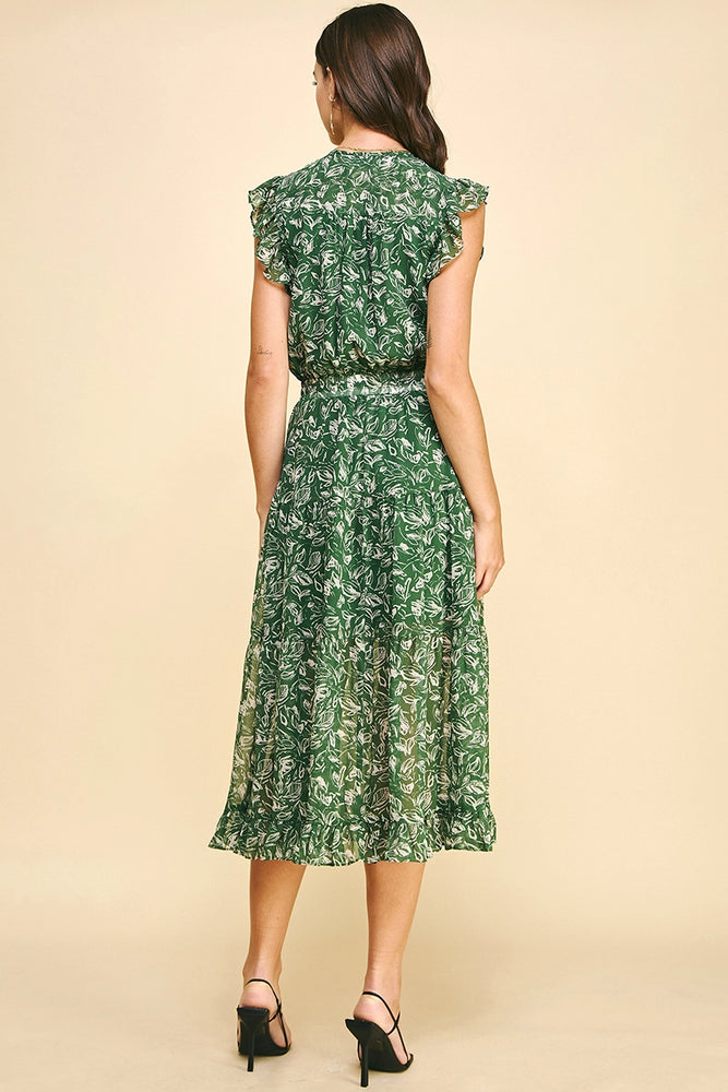 Olive Floral Knee Length Dress
