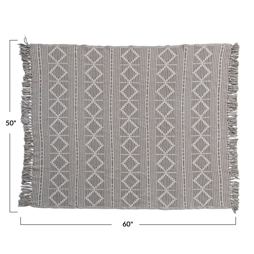 Recycled Cotton Jacquard Throw w/ Diamond Pattern, Grey & Natural