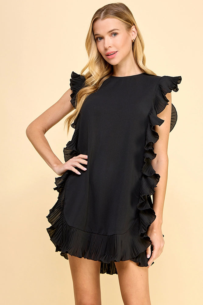 Side Ruffle Black Dress