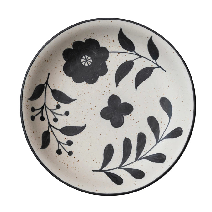 Hand-Painted Stoneware Bowl w/ Floral Design