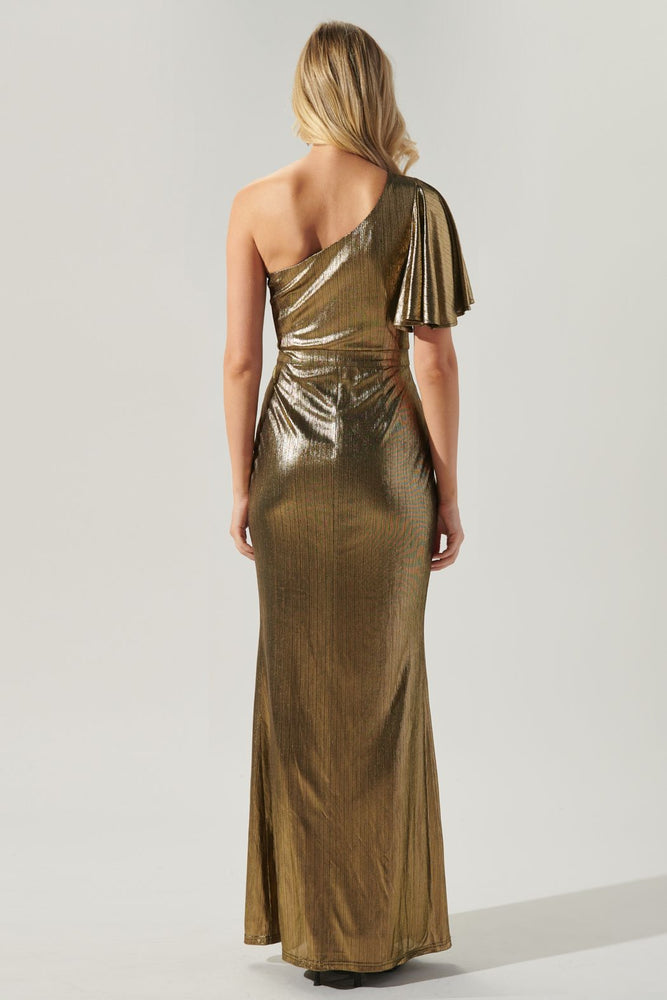 Liquid Gold One Shoulder Maxi