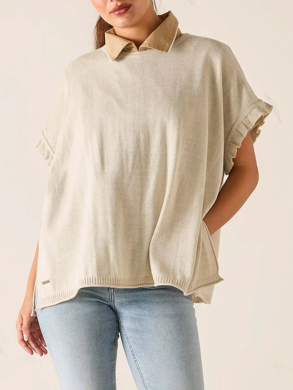 Catalina Short Sleeve Ruffle Sweater - Desert Palm