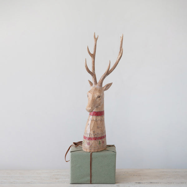 Deer Head with Carved Wood Finish