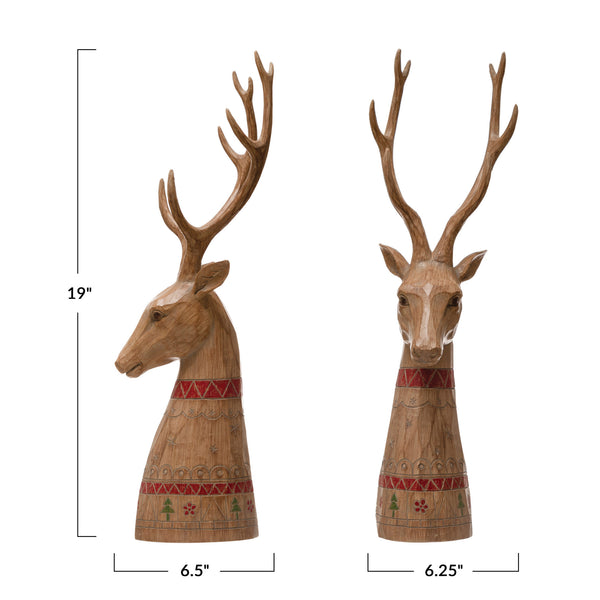Deer Head with Carved Wood Finish