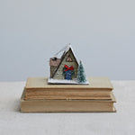 Paper A-Frame House Ornament w/ Faux Tree