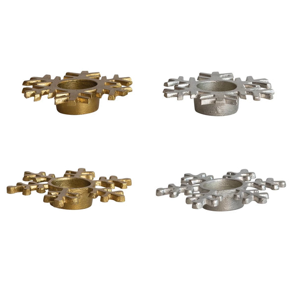 Round Cast Aluminum Snowflake Tealight Holder