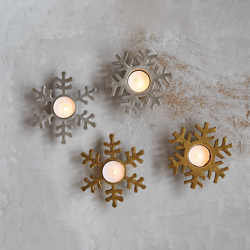 Round Cast Aluminum Snowflake Tealight Holder