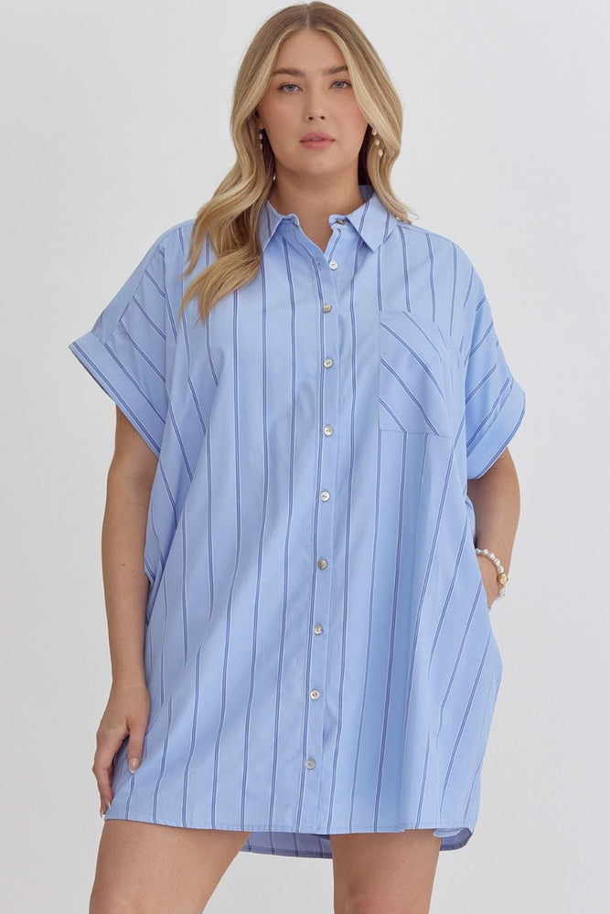 Blue Pinstripe Shirt Dress