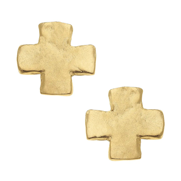Large Gold Square Cross Studs