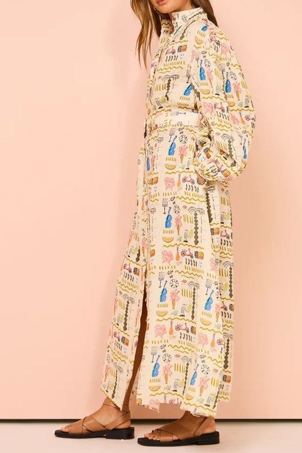 Printed Bistro Belted Dress