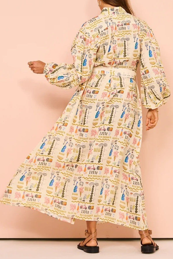 Printed Bistro Belted Dress