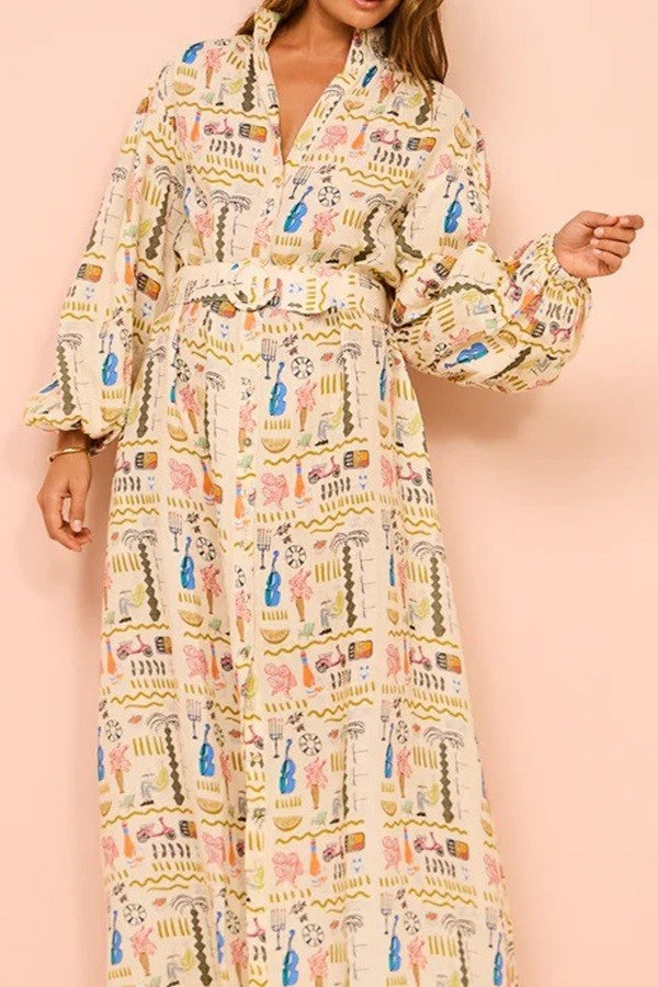 Printed Bistro Belted Dress