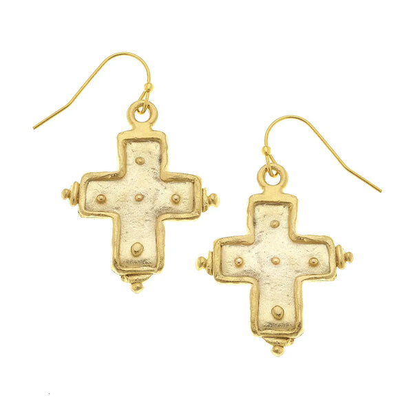 Gold Cross Earrings w Dots