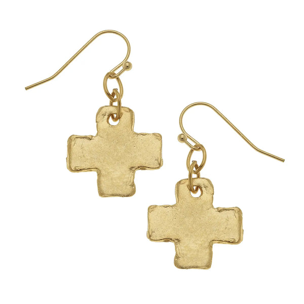 Small Dangle Gold Cross Earrings