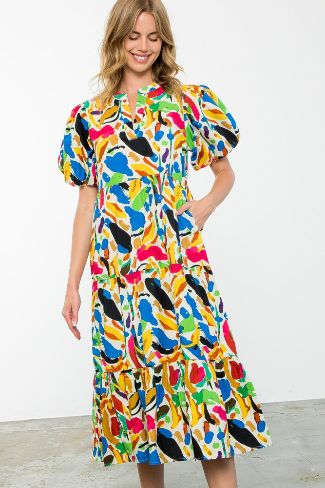 Multi Color Tiered Midi Dress