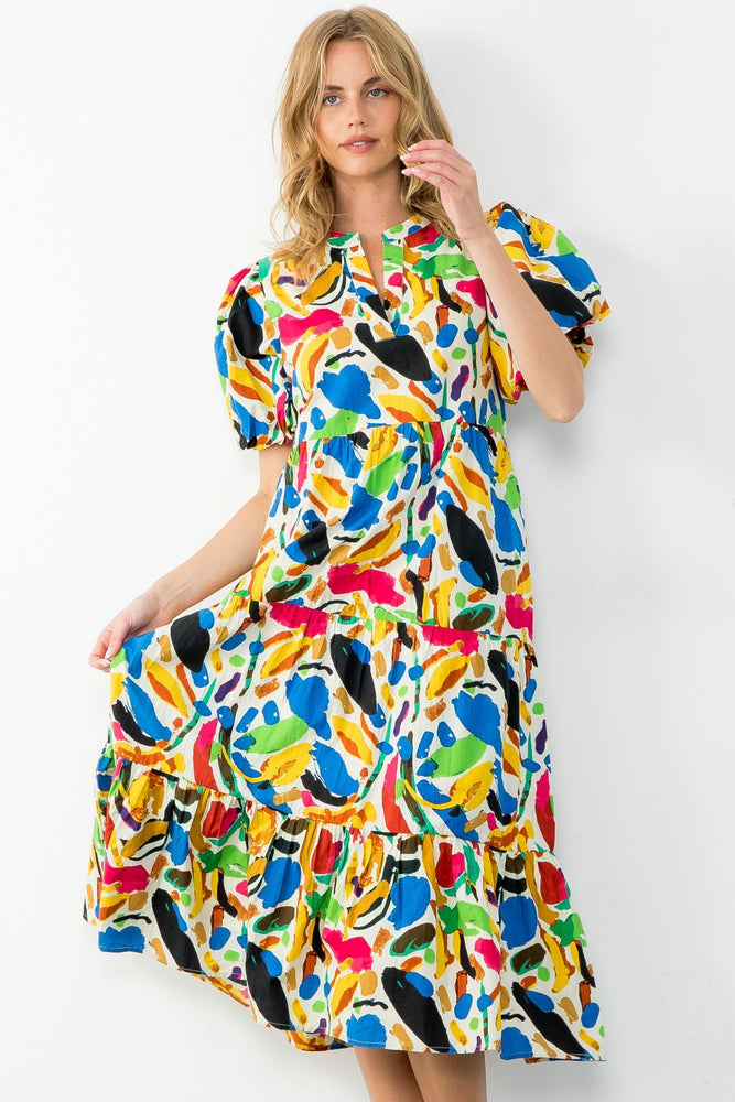 Multi Color Tiered Midi Dress