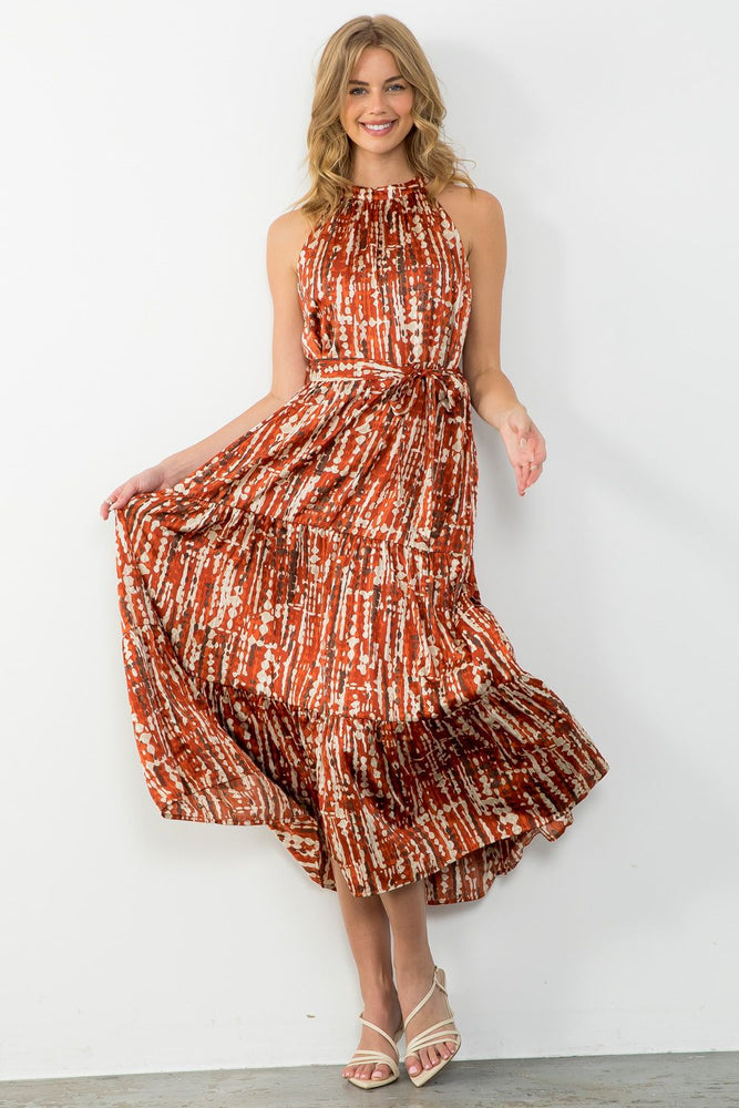 Rust Halter Tiered Maxi Dress