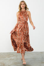 Rust Halter Tiered Maxi Dress