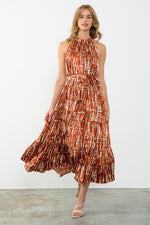 Rust Halter Tiered Maxi Dress