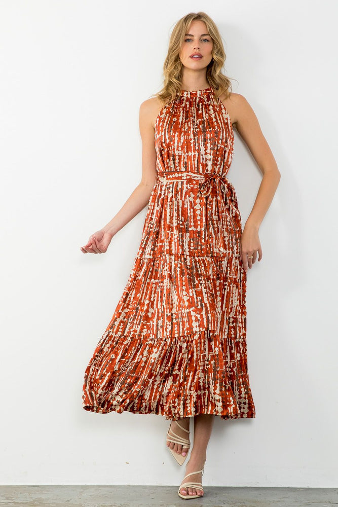 Rust Halter Tiered Maxi Dress